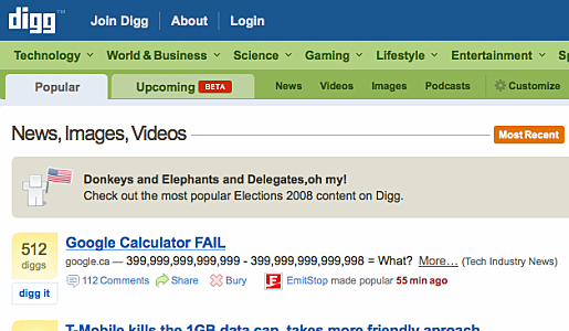 Surge un sitio interactivo denominado "Digg"