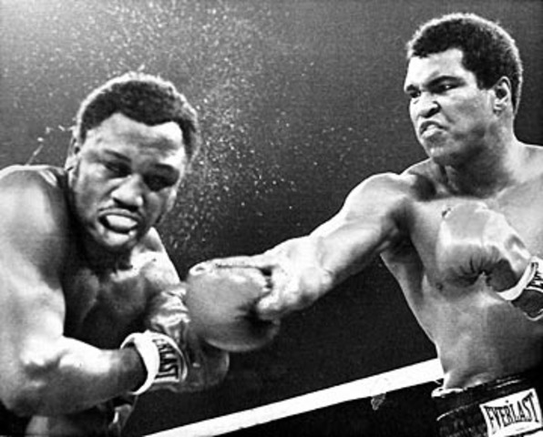 Epic Championship boxing match between Muhammad Ali and Joe Frazier.