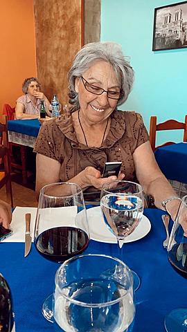 My grandmother and I eat alone together.