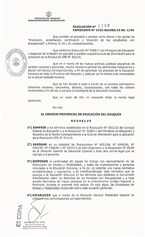 Resolución. CPE Nqn 1256/17  (INCLUSIÓN)