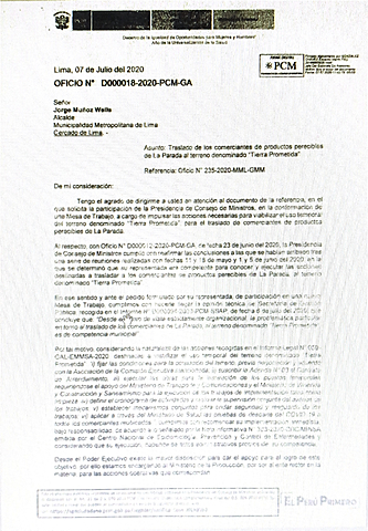 OFICIO DE LA PCM A LA MML