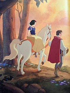 Resolution: The prince comes out of the woods and kisses Snow white. Snow white wakes up and they ride off into the woods.