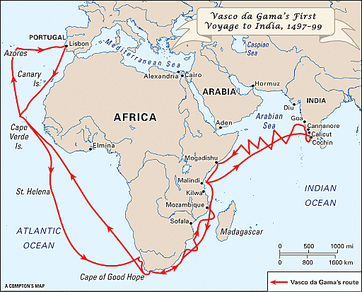 Vasco de Gama navega África completo y llega a la India