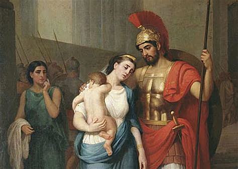 The Messenger brings baby Oedipus to Polybus and Merope, who can't have children of their own.