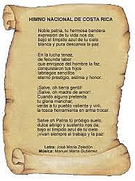 Letra de himno de Costa Rica