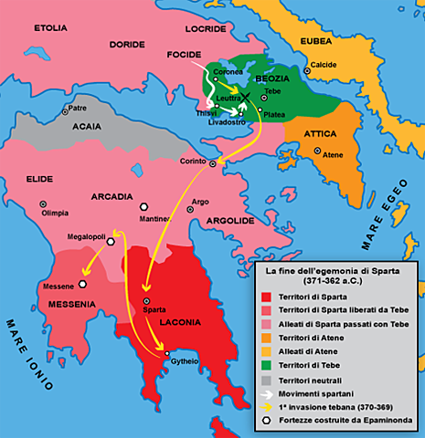 battaglia di Leuttra - fine dell'egemonia spartane e inizio di quella tebana