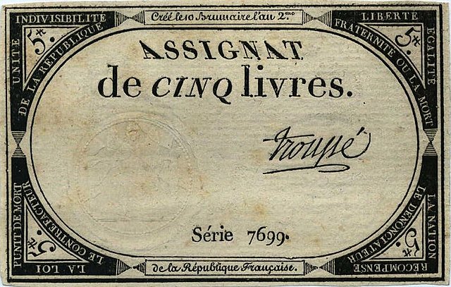 Introducción de los Assignats como papel moneda