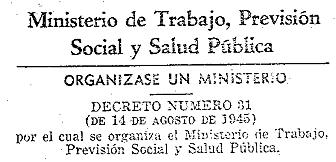 MINISTERIO DE TRABAJO, PREVISIÓN SOCIAL Y SALUD PÚBLICA