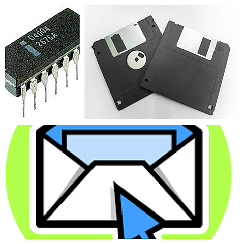 microprocesador de silicio, disco flexible, correo electrónico.