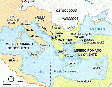 División del imperio. Arcadio gobierna oriente