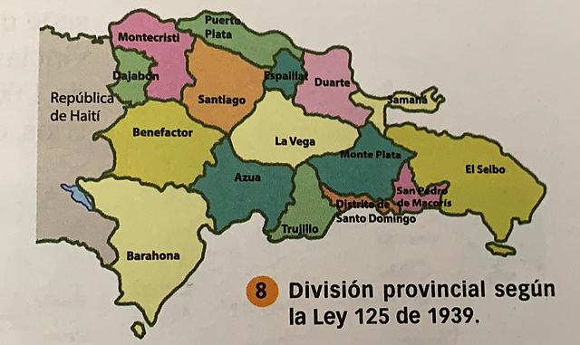 División provincial según la Ley 125 de 1939.