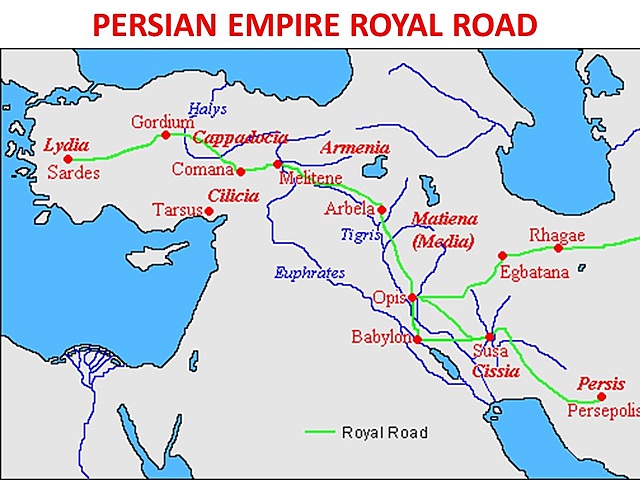 Se desarrollo la red de caminos: Red principal, Red secundaria (Caminos reales aquieménidos)