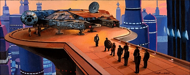 The others have a bounty hunter after them and they arrive at bespin. Rising action.