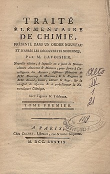 Antoine Laurent de Lavoisier publica el Tratado elemental de química