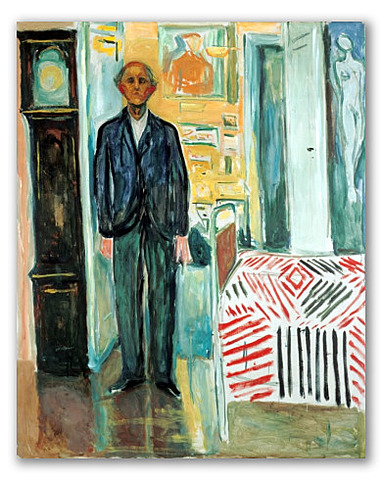 Autorretrato entre reloj y cama