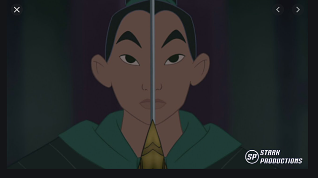 Mulan transforms herself into a male