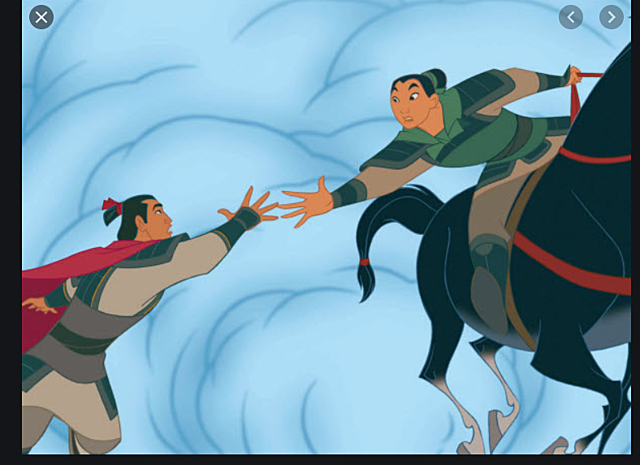 Mulan helps Shang out of the snow