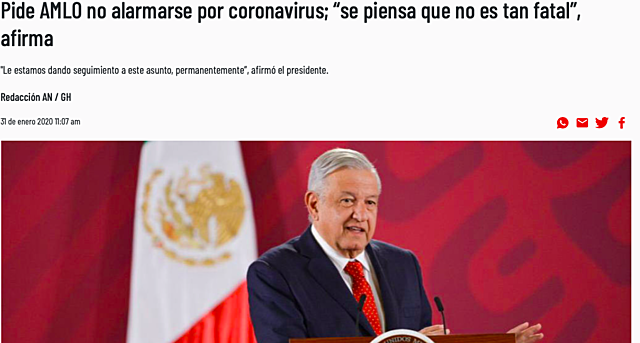No debe de haber alarmas, se piensa que no es tan dañino, tan fatal este virus llamado coronavirus: AMLO