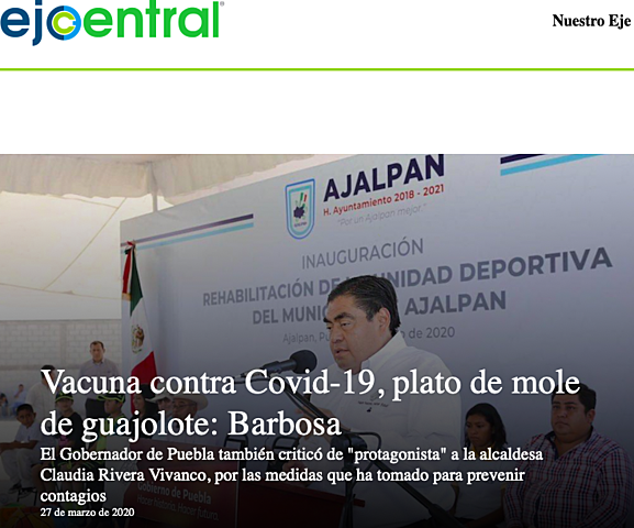 Vacuna contra el coronavirus es un plato de mole de guajolote: Miguel Barbosa