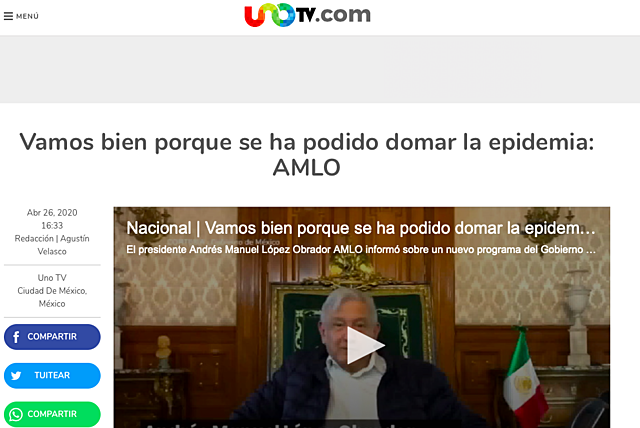 Vamos bien, hemos logrado porque se ha podido domar la epidemia: AMLO con 14,677 casos
