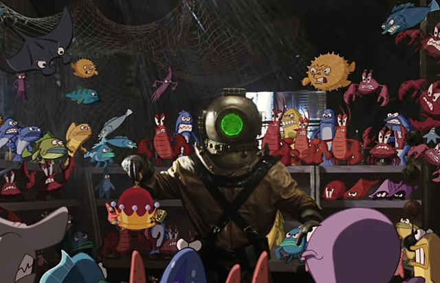 Spongebob and Patrick wake up in Shell City, finding out it's actually a gift shop. They are placed under the sun where they roast to become gifts, crying while singing the Goofy Goober theme song, they die...