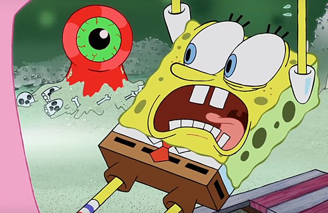 After being tricked by a fake Ice-Cream Stand, Spongebob and Patrick are chased to the edge of a monster filled trench where their kart is promptly eaten.