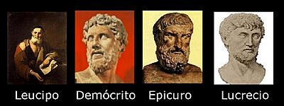 conceptos del átomo por Demócrito, Leucipo y Epicuro