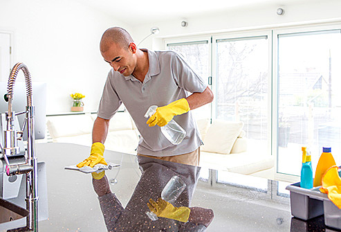 My dad cleaned the kitchen.