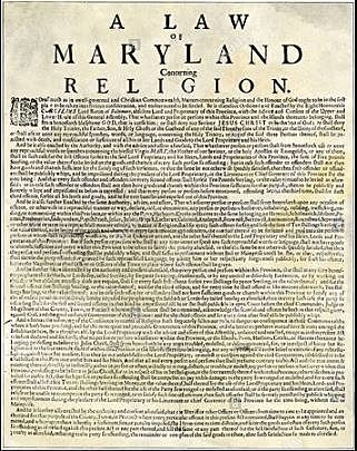 Maryland Toleration Act - https://mtsu.edu/first-amendment/article/868/maryland-toleration-act-of-1649#:~:text=Long%20before%20the%20First%20Amendment%20was%20adopted%2C%20the,the%20colony.%20Toleration%20Act%20made%20blasphemy%20a%20crime