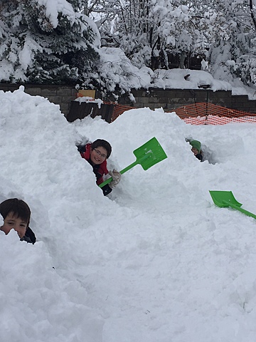 En dos mil y diez y seis tuvimos una tormenta de nieve muy grande. Pudimos hacer casas de nieve! Fue muy divertido.