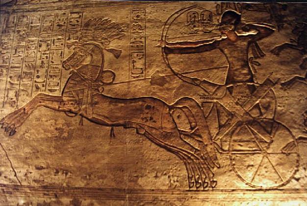 Ramsés en la batalla de Qadesh, bajorrelieve templo Abu Simbel