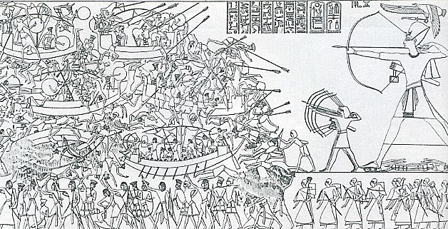 Batalla del Delta entre Ramsés III y los pueblos del mar en el siglo XII a. C.