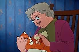 The fox stays with the lady.