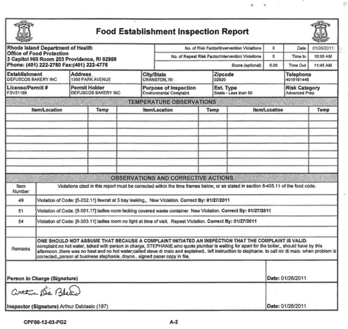 Inspection - Cranston Location