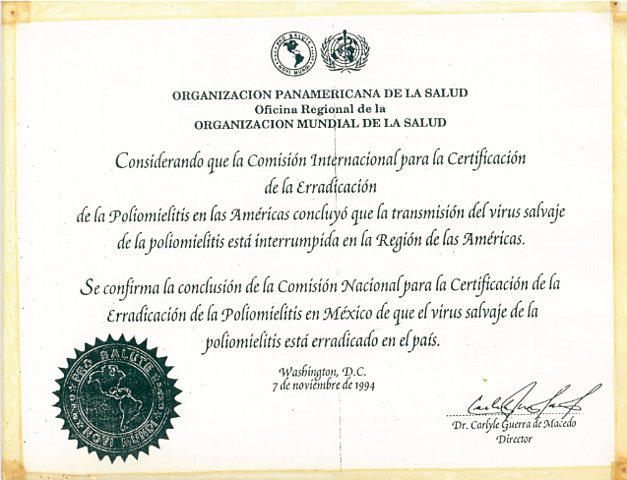 Certificación de erradicación de poliovirus salvaje en México