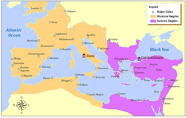 The Roman Empire divided in half