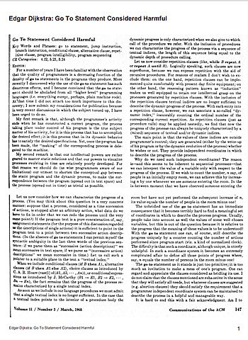 1968, Edsger W. Dijkstra