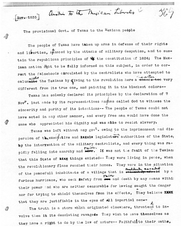 Provisional Govt. Issues letter to Mex. People