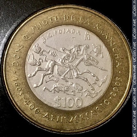 Moneda conmemorativa de la primera edición de la obra literaria El ingenioso Hidalgo Don Quijote de la Mancha de Miguel de Cervantes Saavedra