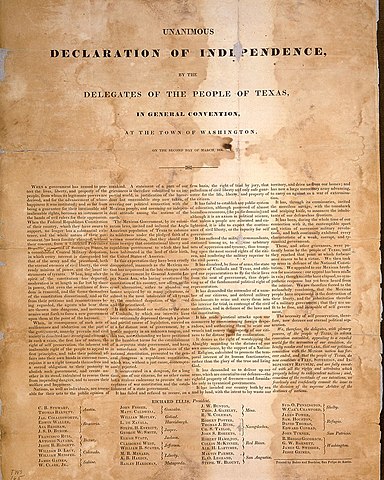 Texas declares independence from Mexico