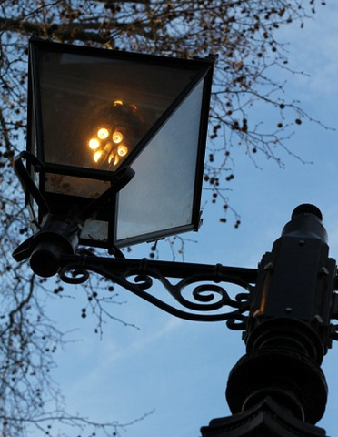 streetlights lit with gas from coal