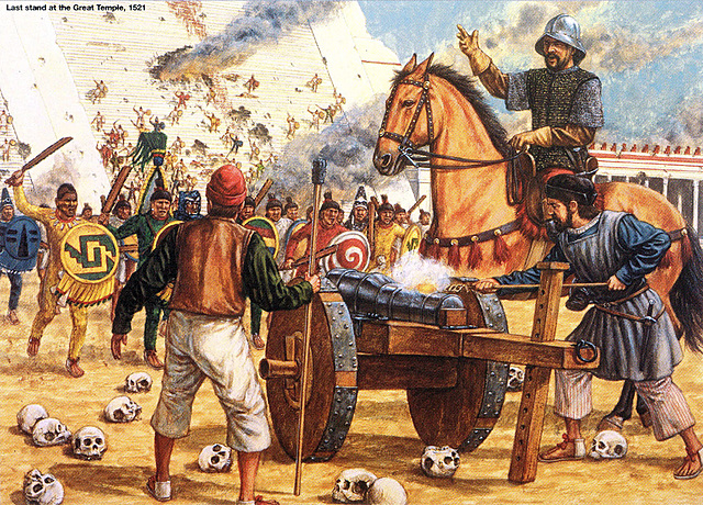 Hernán Cortés se retira con sus aliados indigenas