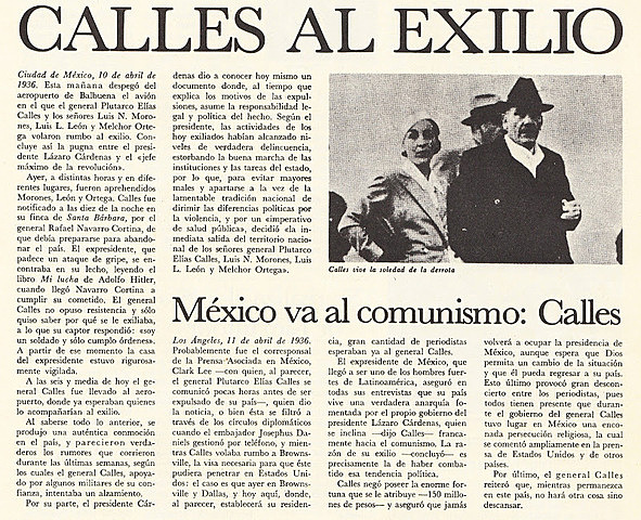 Exilio de Plutarco Elías Calles