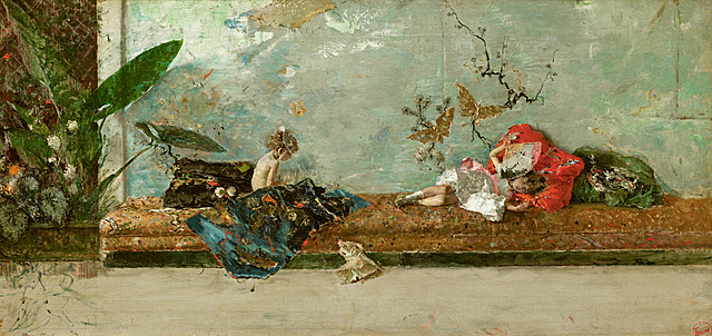 Los hijos del pintor en el salón japonés