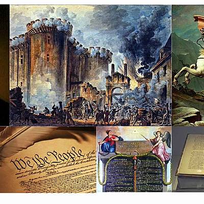 Timeline: Det Amerikansk Revolusjon, og Det Franske Revolusjon.