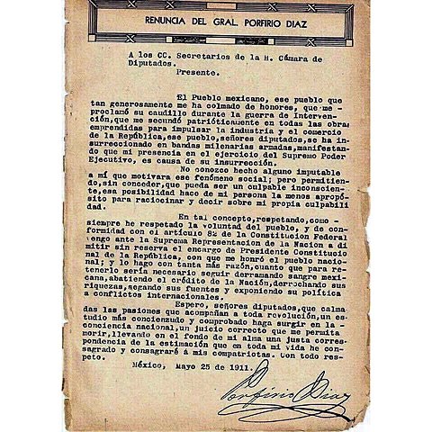 Renuncia Porfirio Diaz