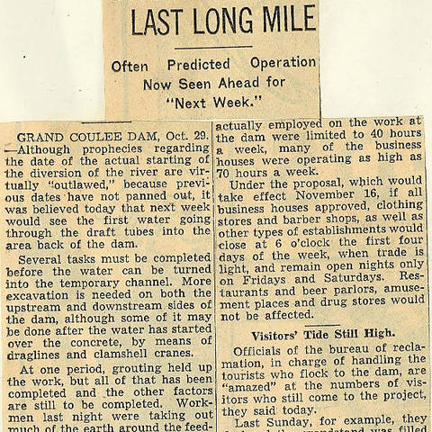 State history. Grand Coulee Dam. Construction. Employment & wages. 1936-10-30