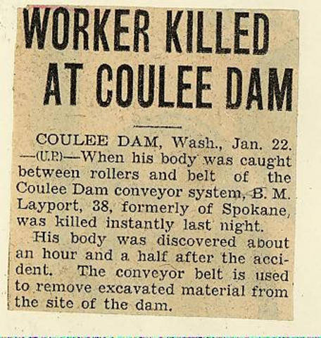 State history. Grand Coulee dam. Accidents. General. 1935-01-22