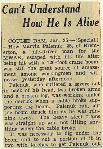 State history. Grand Coulee dam. Accidents. General. 1935-01-25