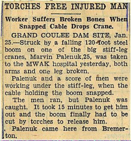 State history. Grand Coulee dam. Accidents. General. 1935-01-26